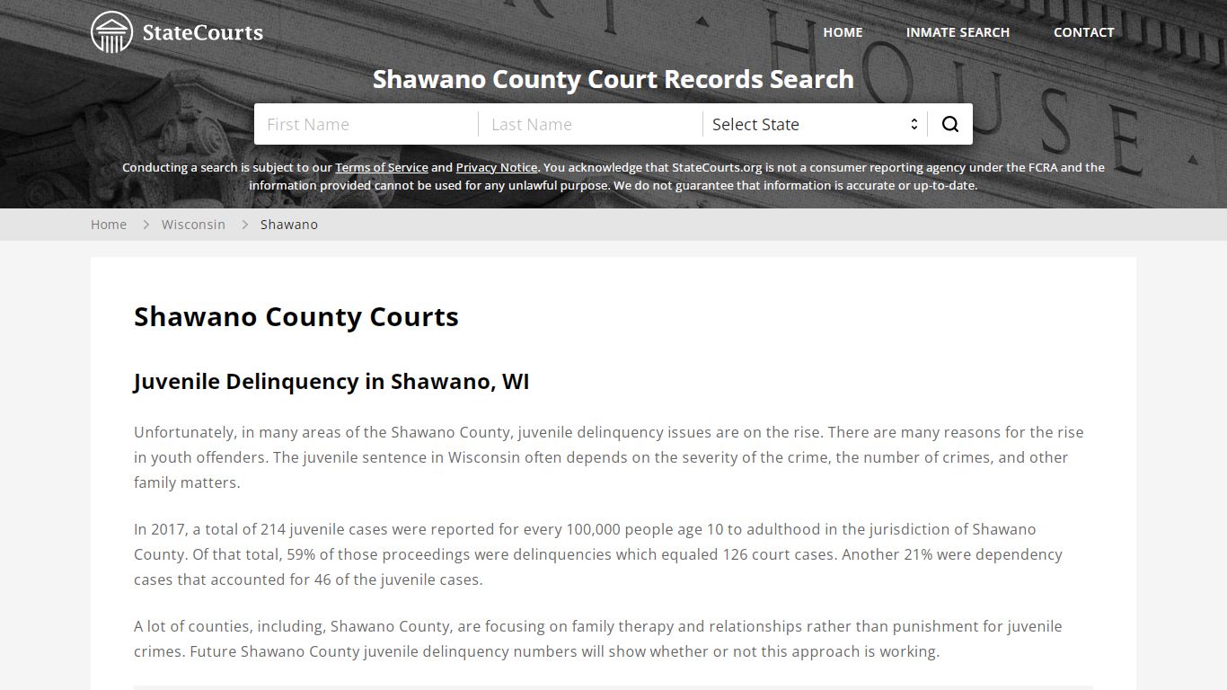 Shawano County, WI Courts - Records & Cases - StateCourts