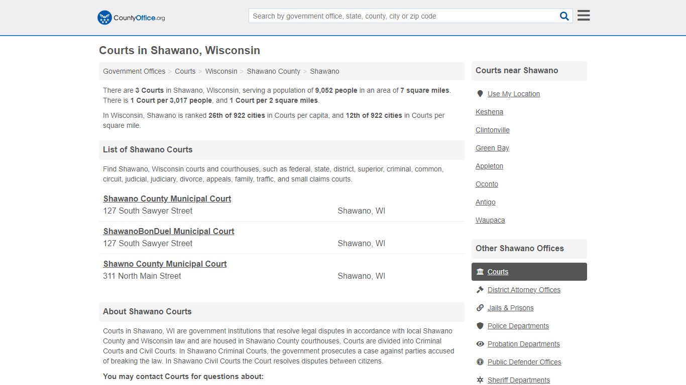 Courts - Shawano, WI (Court Records & Calendars) - County Office